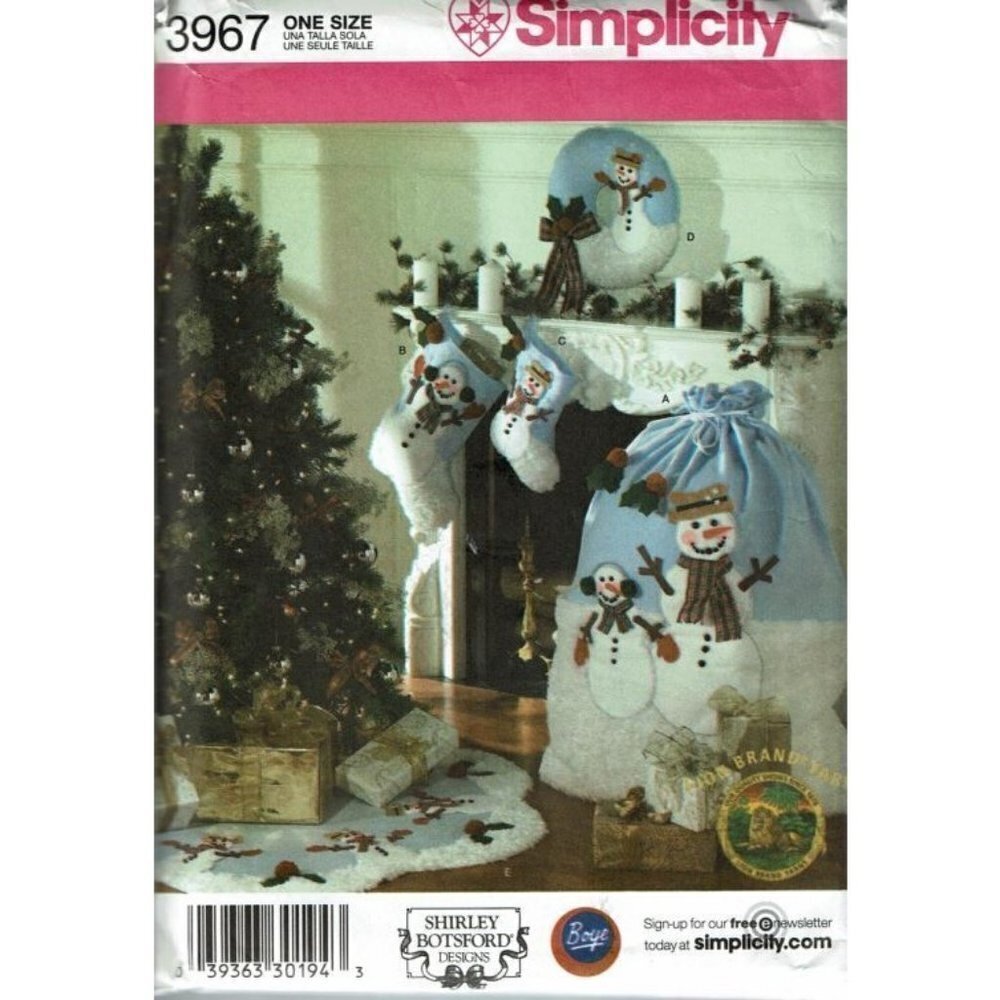 Simplicity Sewing Pattern 3967‎ Christmas Toy Bag Stocking Wreath Tree Skirt
